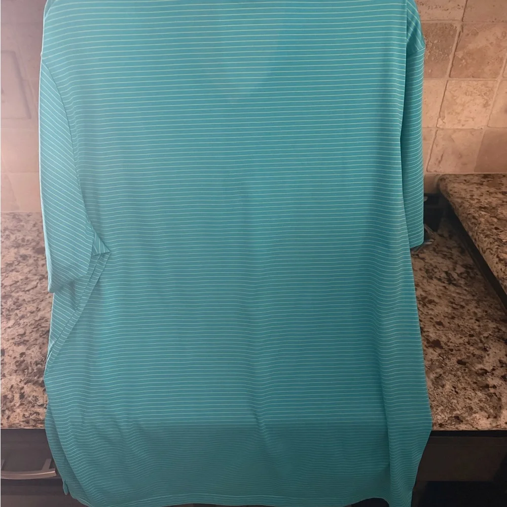 Men's Adidas Polo Shirt - Turquoise Stripe Size XL
